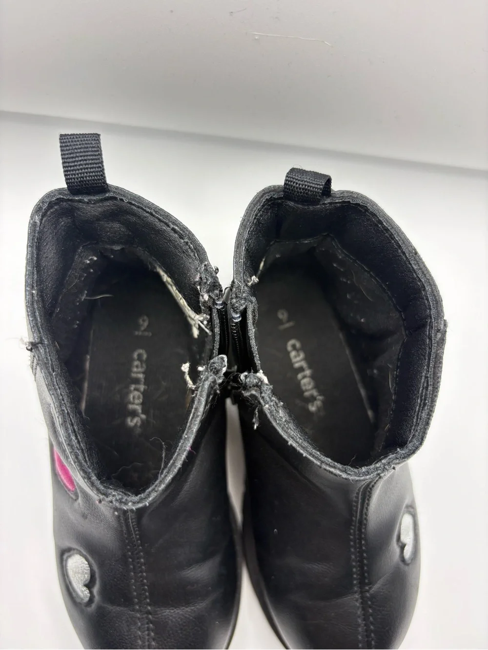 Carter's Black Ankle Boots with Pink, Silver & Blue Heart Accents
